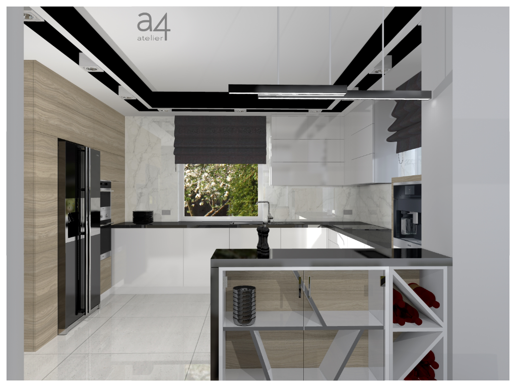 projekt wnętrz domu - nowoczesna aranżacja kuchni połączonej z salonem