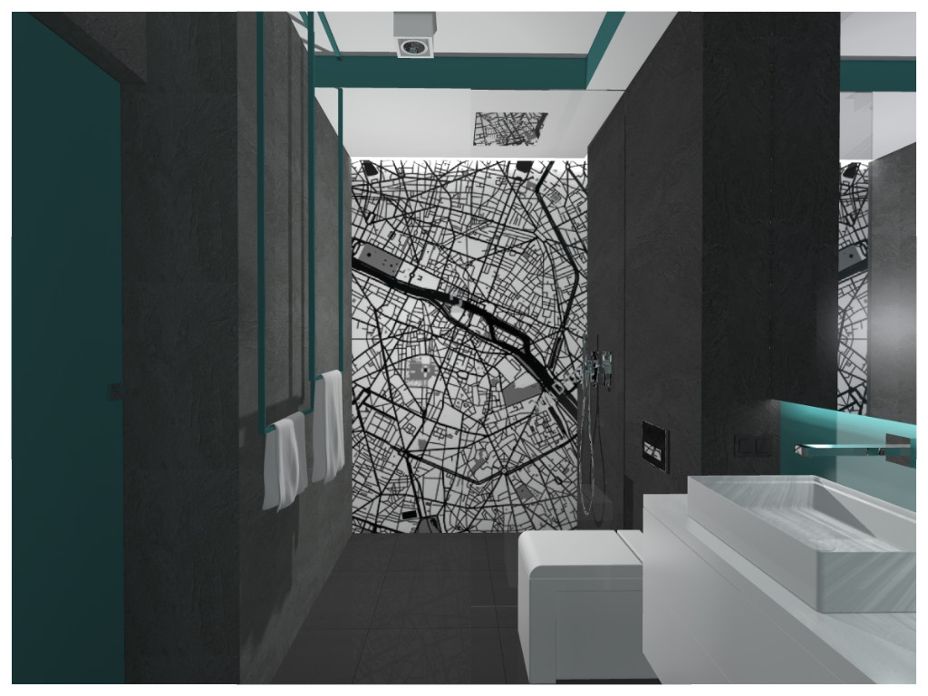 projekt łazienki ze szkłem - aranżacja mieszkania Katowice dolina Trzech Stawów