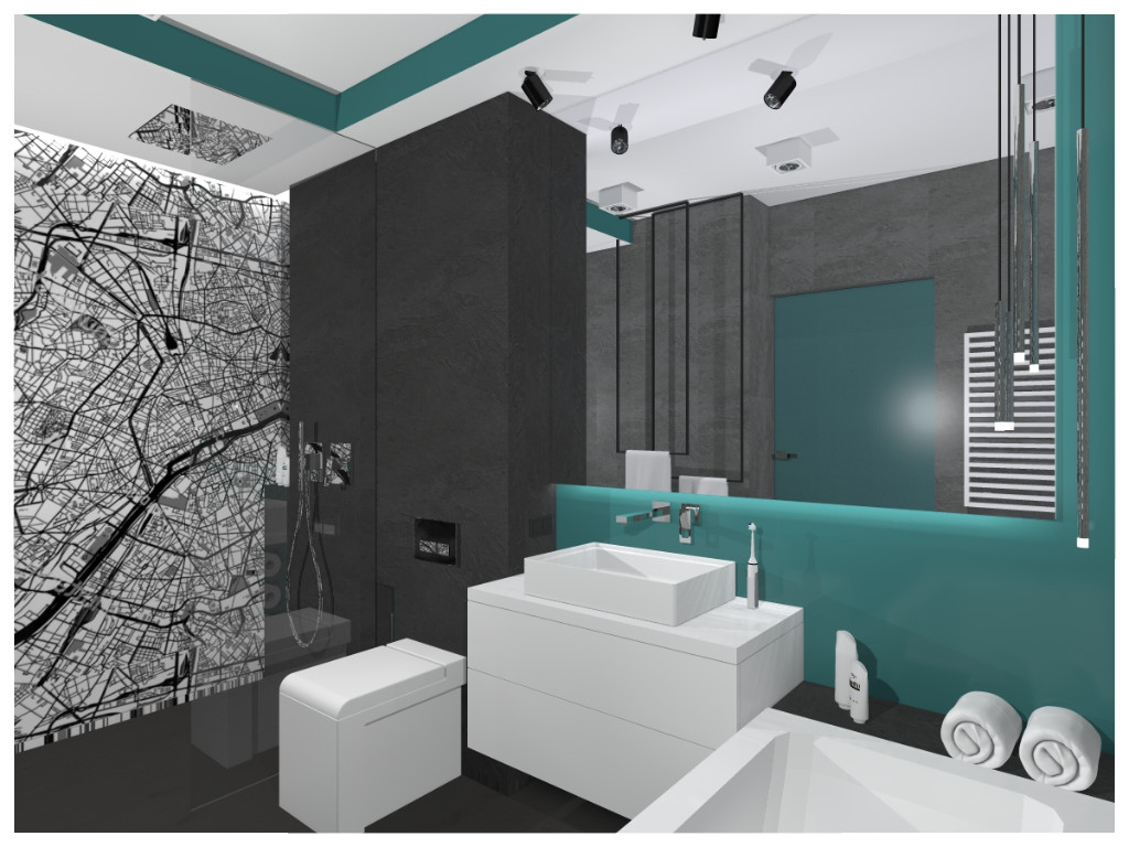 projekt łazienki ze szkłem - aranżacja mieszkania Katowice dolina Trzech Stawów